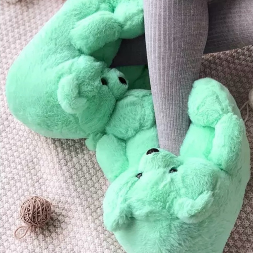 Green Bear Plush Slippers